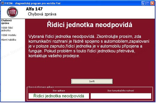 FiCOM ridici jednotka neodpovida
